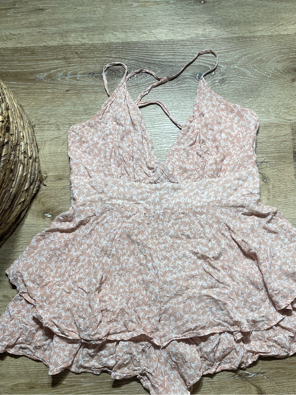 Skylar + Madison Peach and White Floral Tiered Romper
